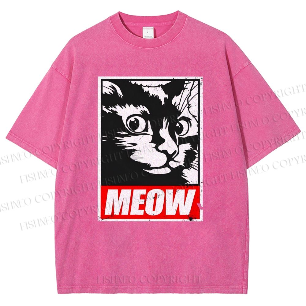 Unisex Meow Printed Washed Tee