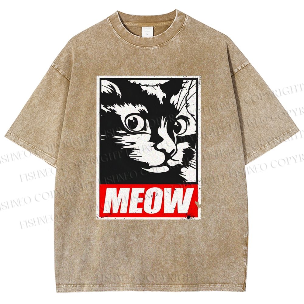 Unisex Meow Printed Washed Tee