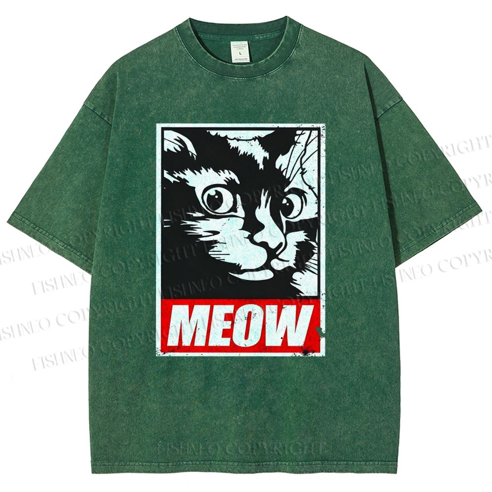 Unisex Meow Printed Washed Tee