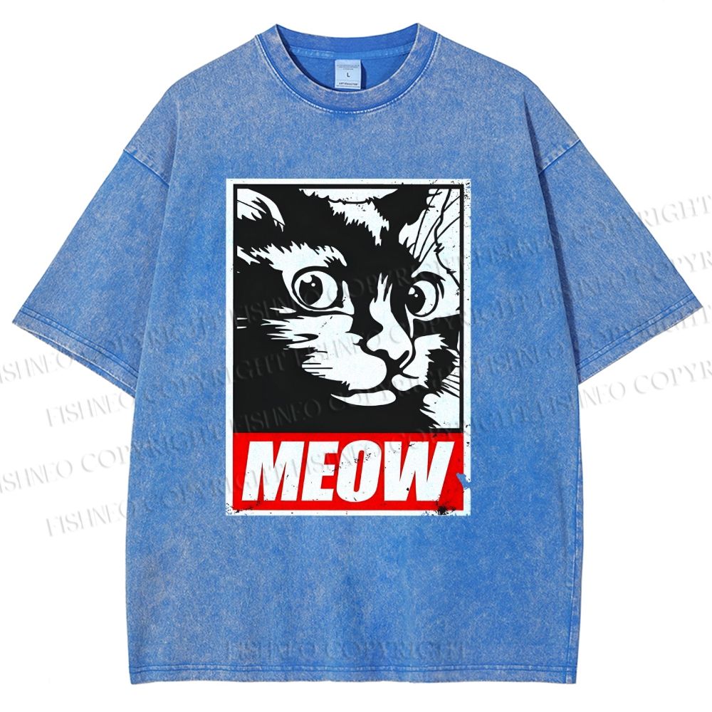 Unisex Meow Printed Washed Tee