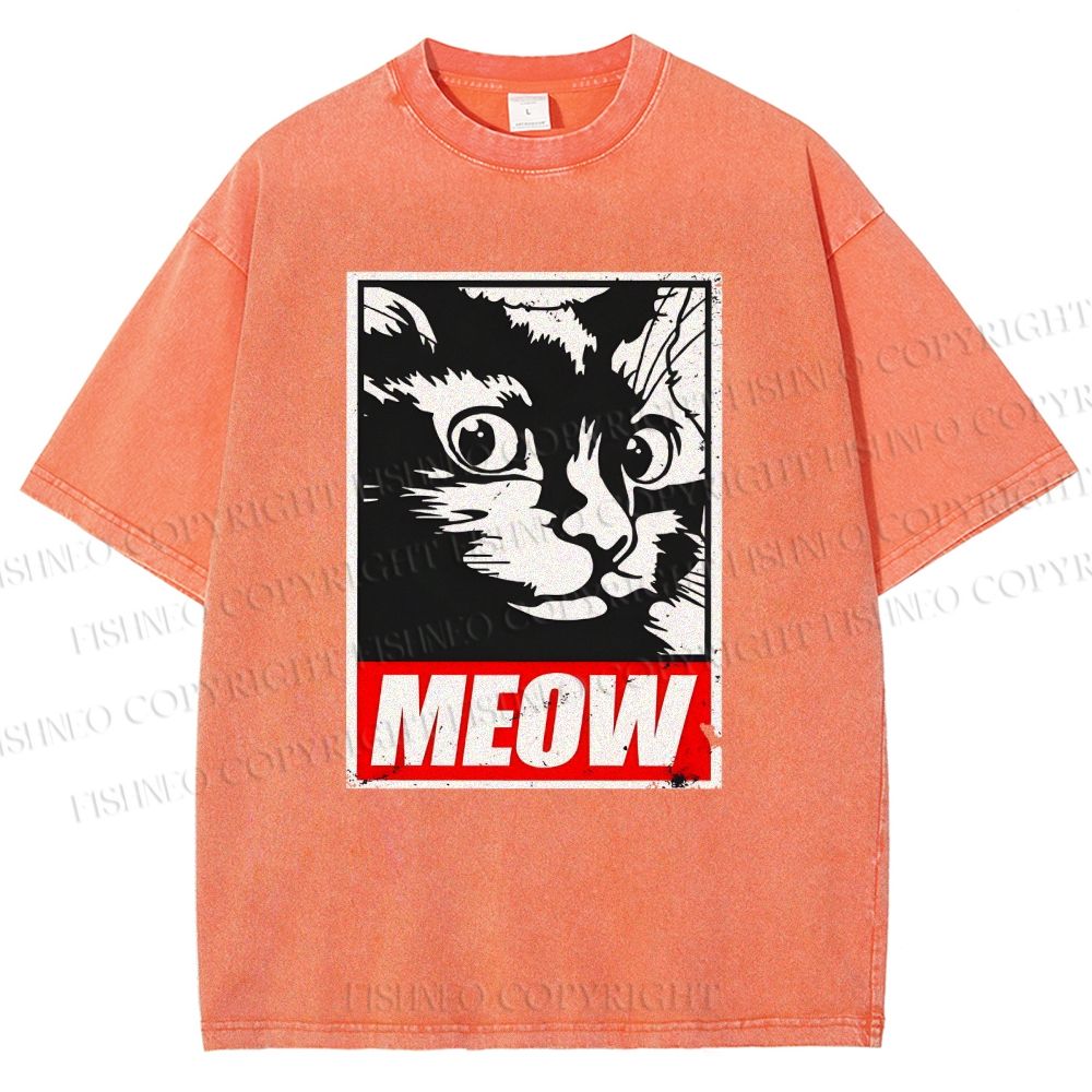 Unisex Meow Printed Washed Tee