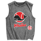 Unisex Japanese Whales Printed Washed Tank Top