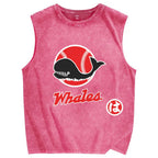 Unisex Japanese Whales Printed Washed Tank Top