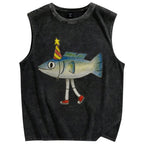 Unisex funny star fish Printed Washed Tank Top