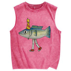 Unisex funny star fish Printed Washed Tank Top