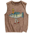 Unisex funny star fish Printed Washed Tank Top