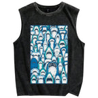 Unisex cute sharks Printed Washed Tank Top