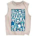 Unisex cute sharks Printed Washed Tank Top