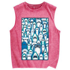 Unisex cute sharks Printed Washed Tank Top