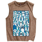 Unisex cute sharks Printed Washed Tank Top