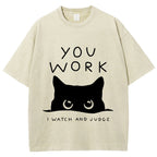 Black Cat Watching Your Work Vintage Wash Japanese Design T-Shirt