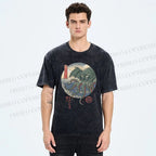 Unisex Wave Octopus Printed Washed Tee