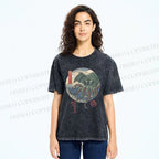 Unisex Wave Octopus Printed Washed Tee