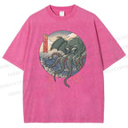 Unisex Wave Octopus Printed Washed Tee