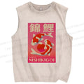 Unisex Vintage Koi Printed Washed Tank Top