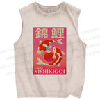 Unisex Vintage Koi Printed Washed Tank Top