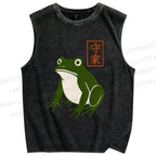 Unisex Frog Printed Washed Tank Top