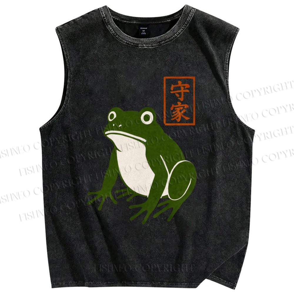 Unisex Frog Printed Washed Tank Top