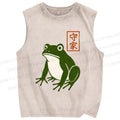 Unisex Frog Printed Washed Tank Top