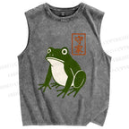 Unisex Frog Printed Washed Tank Top