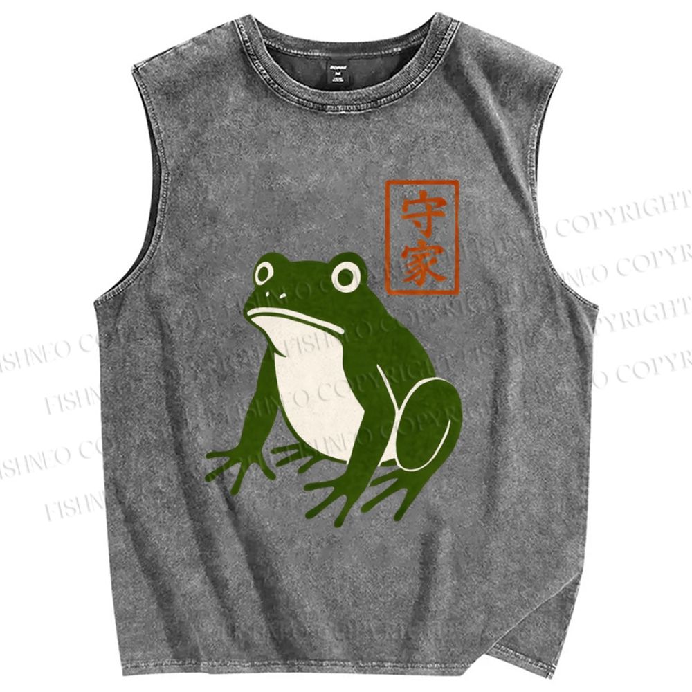 Unisex Frog Printed Washed Tank Top