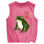 Unisex Frog Printed Washed Tank Top