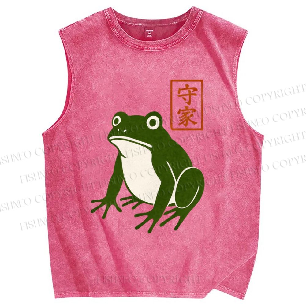 Unisex Frog Printed Washed Tank Top