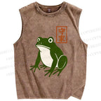 Unisex Frog Printed Washed Tank Top