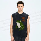 Unisex Frog Printed Washed Tank Top