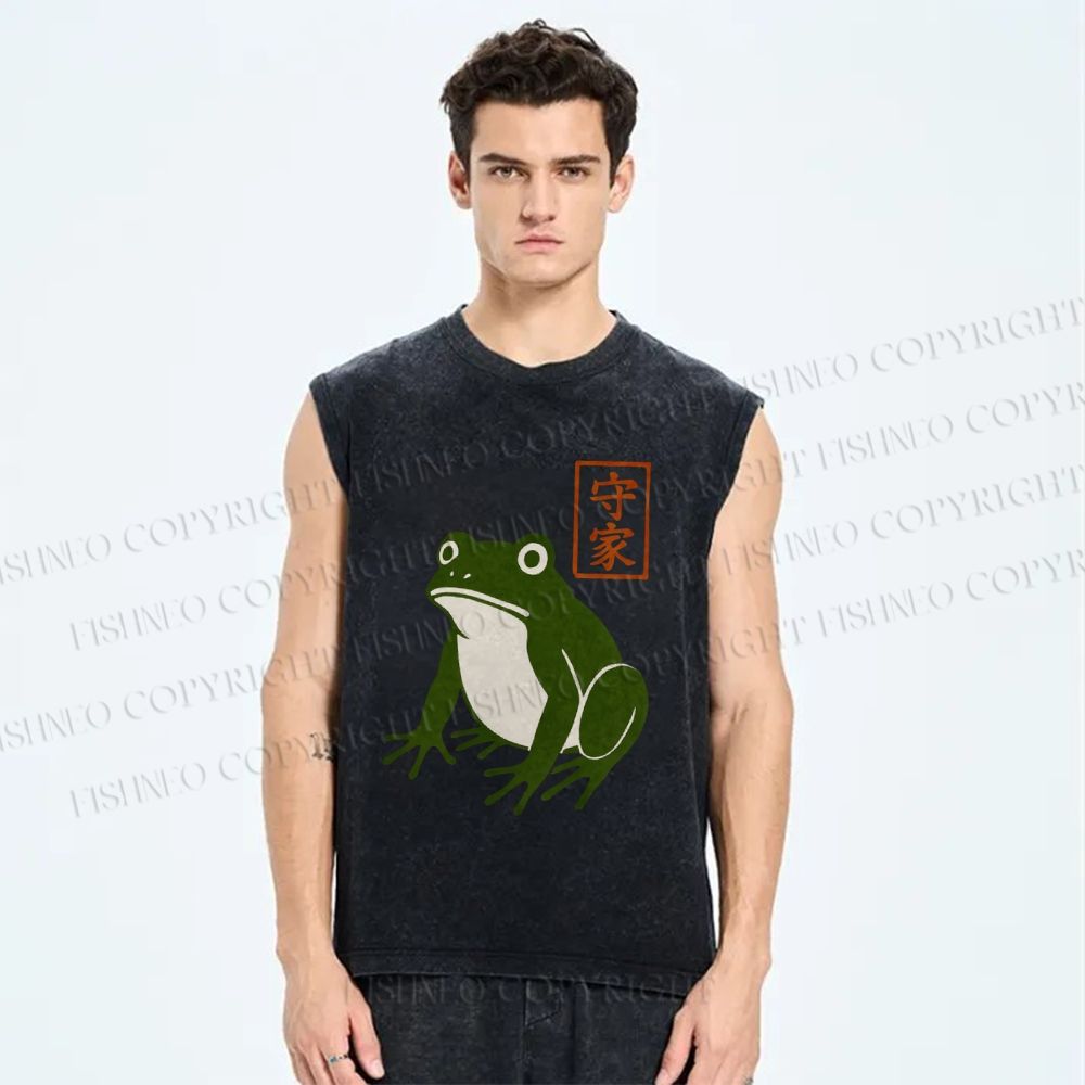 Unisex Frog Printed Washed Tank Top
