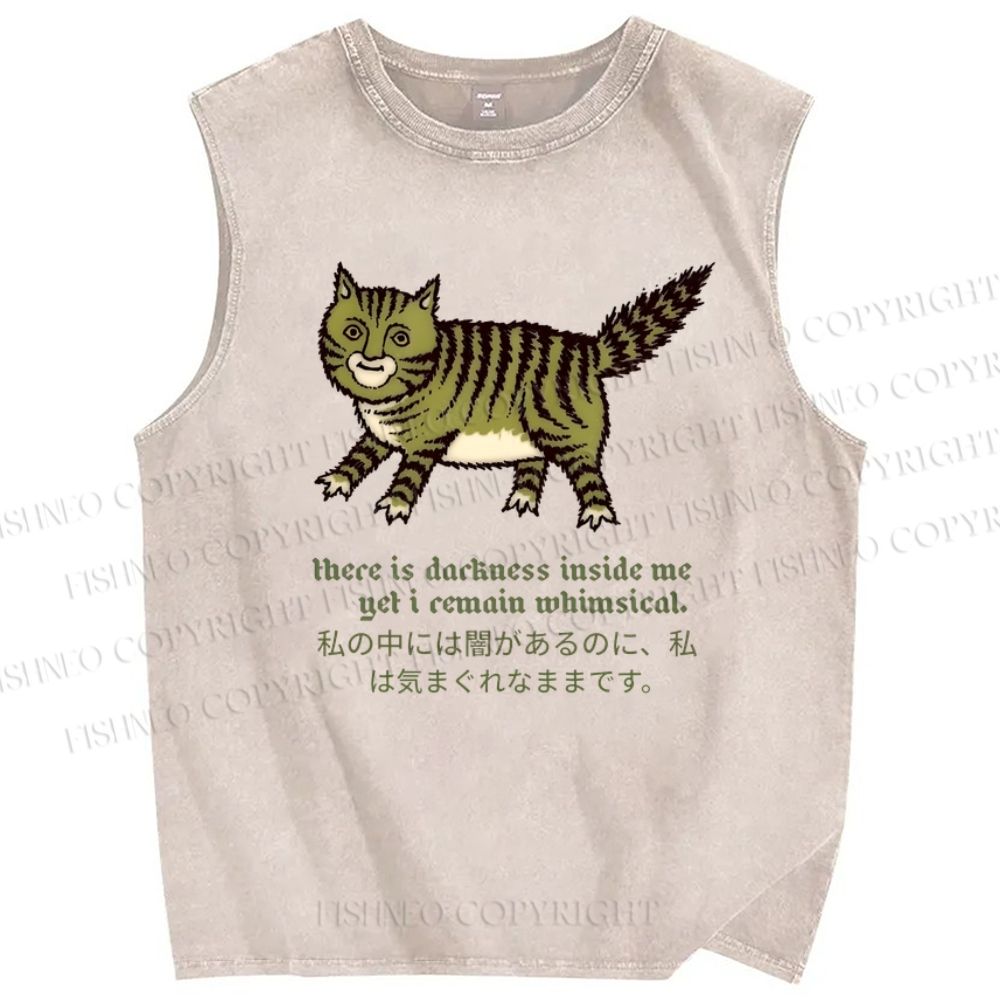 Unisex Cartoon Cat Printed Washed Tank Top