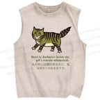 Unisex Cartoon Cat Printed Washed Tank Top