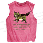 Unisex Cartoon Cat Printed Washed Tank Top