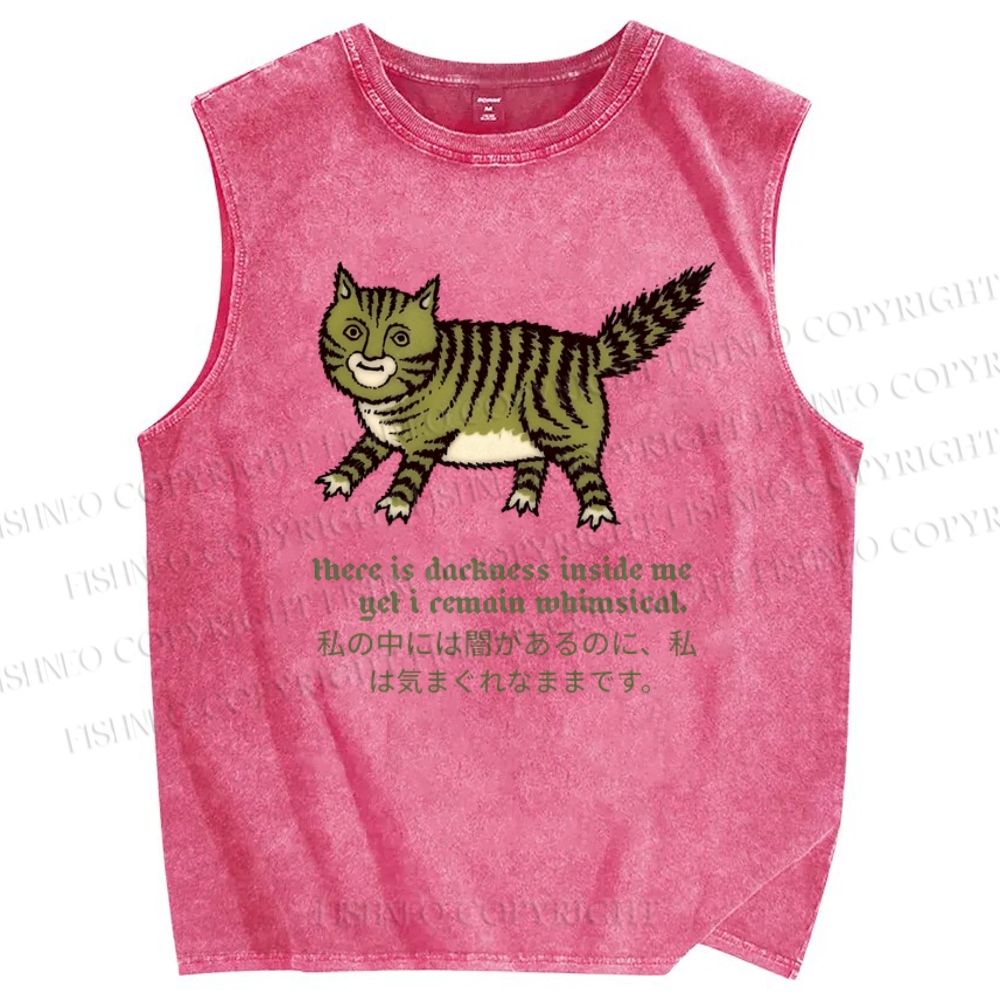 Unisex Cartoon Cat Printed Washed Tank Top