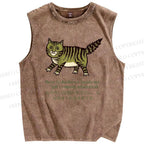 Unisex Cartoon Cat Printed Washed Tank Top