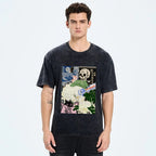 Chrysanthemum Japanese cat Washed T-Shirt