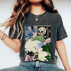 Chrysanthemum Japanese cat Washed T-Shirt