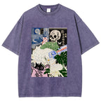Chrysanthemum Japanese cat Washed T-Shirt