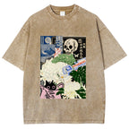 Chrysanthemum Japanese cat Washed T-Shirt