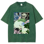 Chrysanthemum Japanese cat Washed T-Shirt