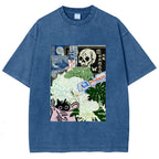 Chrysanthemum Japanese cat Washed T-Shirt