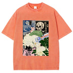 Chrysanthemum Japanese cat Washed T-Shirt