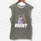 Unisex Funny Cat Meme Printed Washed Tank Top
