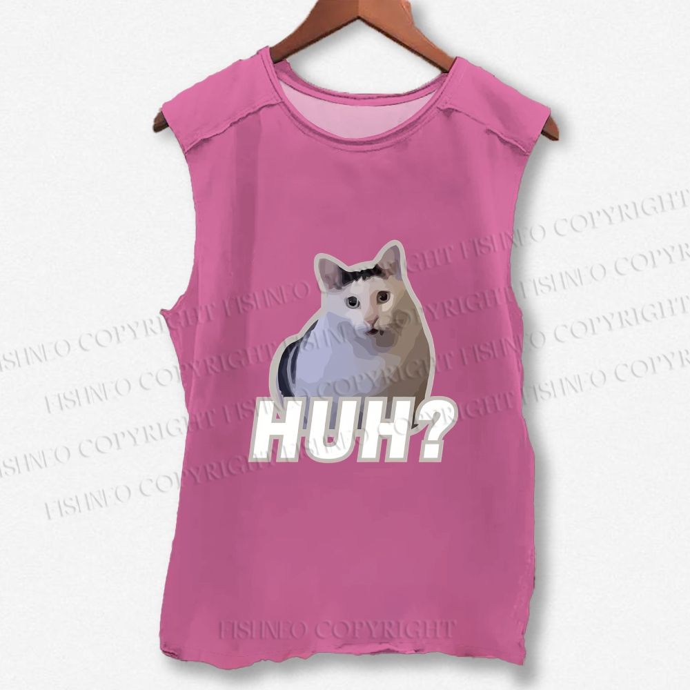 Unisex Funny Cat Meme Printed Washed Tank Top