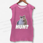 Unisex Funny Cat Meme Printed Washed Tank Top