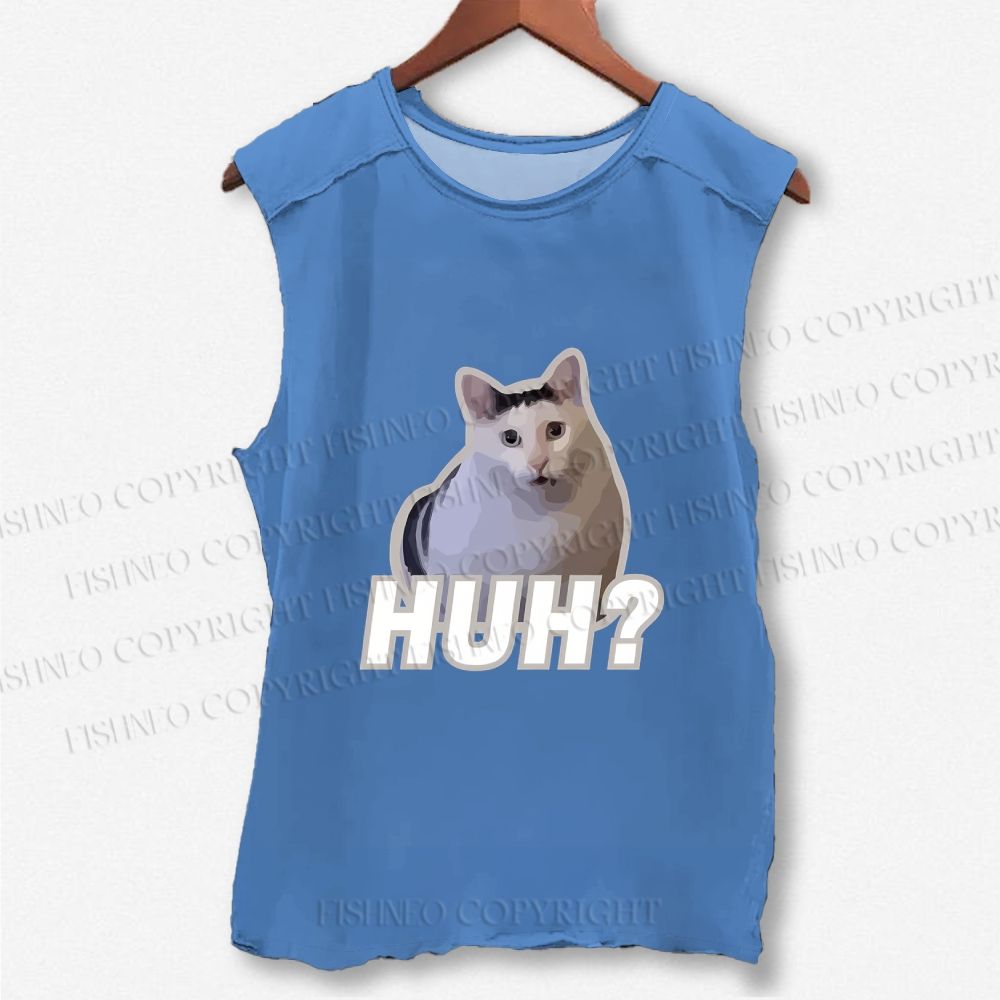 Unisex Funny Cat Meme Printed Washed Tank Top