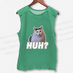 Unisex Funny Cat Meme Printed Washed Tank Top