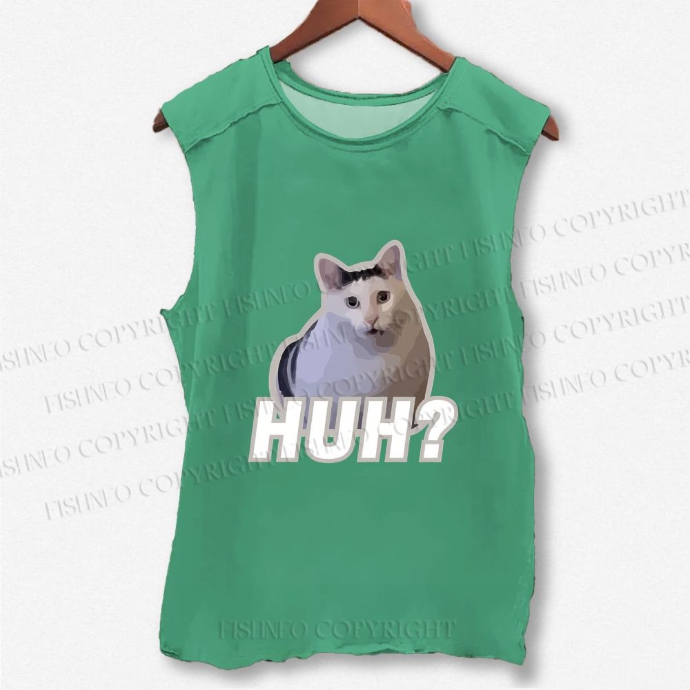Unisex Funny Cat Meme Printed Washed Tank Top
