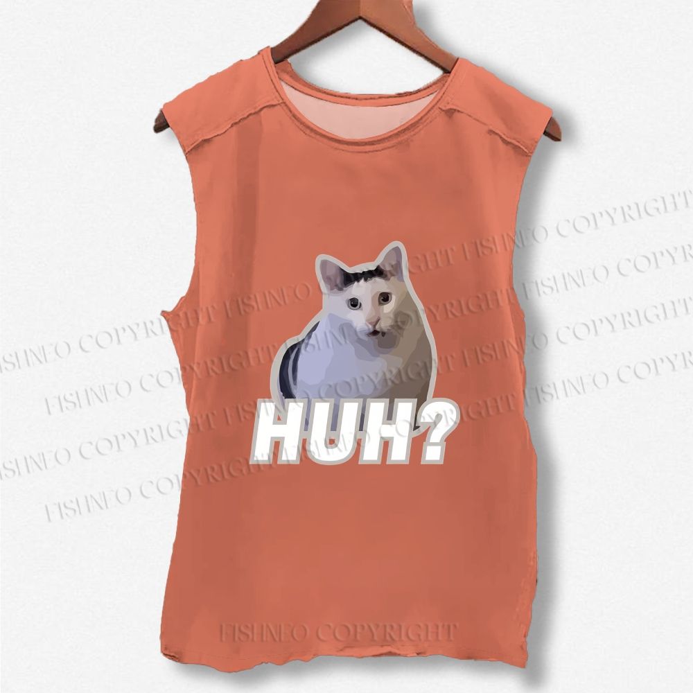 Unisex Funny Cat Meme Printed Washed Tank Top