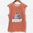 Unisex Funny Cat Meme Printed Washed Tank Top